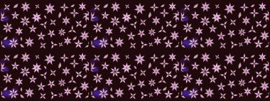 Çiçek ve yapraklı karalama şeklinde Raster çiçek deseni. Raster illüstrasyonu. Yumuşak, bahar çiçekleri kahverengi renklerde.