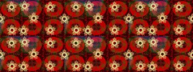 Kahverengi, kırmızı ve yeşil renklerde kar tanesinden yapılmış kış deseni. Kış konsepti Düz yatıyordu. Raster illüstrasyonu.