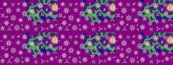 Mor renkli çiçekler. Asya tekstil tarzında. Raster illüstrasyonu. Çiçek desenli çizim. Raster illüstrasyonu.