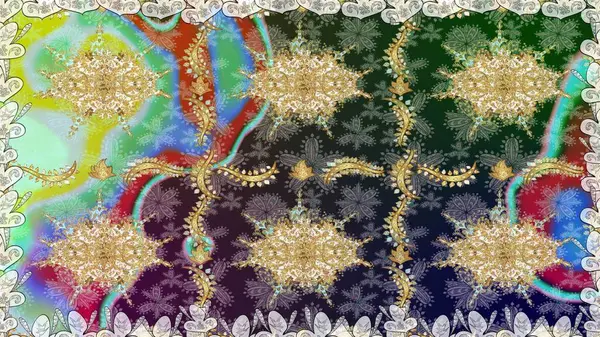 Tarafsız renklerde altın çiçekli altın desenler. Raster geometrik arka plan. Senin tasarımın için, duvar kağıdı. Altın rengi kusursuz illüstrasyon.