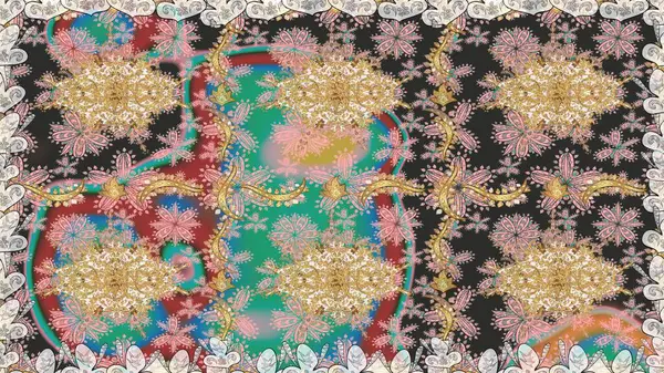 Geleneksel oryantasyon süsü. Gri renkli ve altın elementli altın desenli. Kusursuz klasik raster altın desenli. Klasik vintage arkaplan.