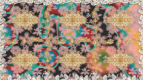 Raster geleneksel altın pürüzsüz deseni nötr renklerde. Barok tarzında kusursuz bir doğulu süsü..