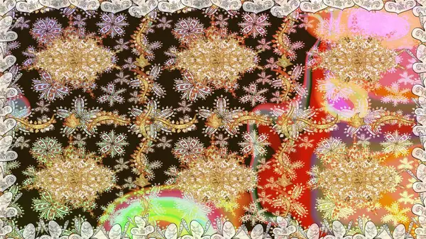 Doğu tarzı arabesk. Raster illüstrasyonu. Altın elementli kahverengi renkler. Kusursuz altın desenli bukleler. Raster altın desen.