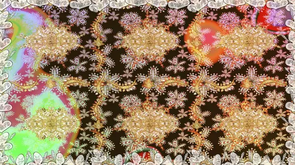 Noel, kar tanesi, yeni yıl 2019. Kahverengi renklerde, altın elementlerle kusursuz klasik desen.