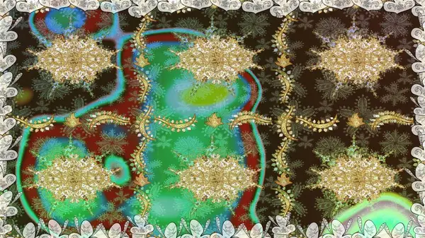 Kahverengi renkler ve altın elementler. Raster altın çiçek süsü brokar kumaş ve cam desenli. Kusursuz altın desen. Çiçek desenli altın metal..