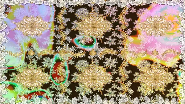 Raster illüstrasyonu. Tarafsız renklerde, altın elementlerle klasik, pürüzsüz desen.