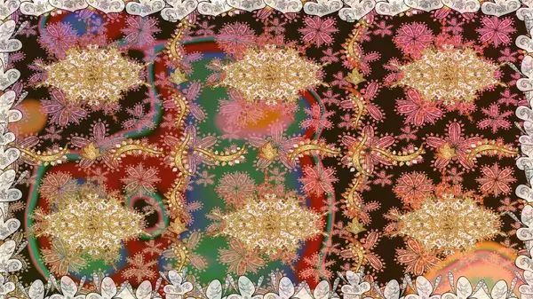 Damask pürüzsüz yineleme kalıbı. Antika altın tekrarlanabilir duvar kağıdı. Kahverengi renklerde altın element. Barok tarzında altın çiçekli süs..