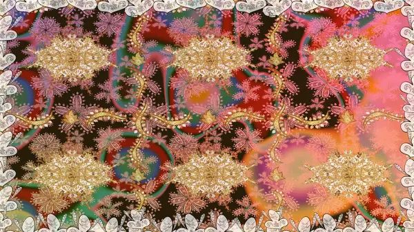 Raster illüstrasyonu. Kahverengi renklerde ve altın elementlerle klasik, pürüzsüz desen.