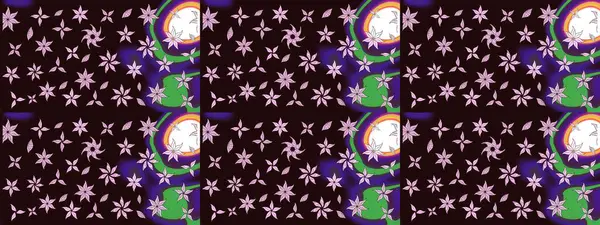 Düz Çiçek Elementleri Tasarımı. Renkli Bahar Teması eskiz kalıbı. Süslü kumaş deseni. Raster illüstrasyonunda çiçek deseni çizimi.