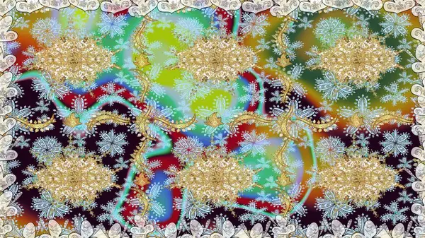 Altın elementlerle nötr renklerde altın desen. Düz elle çizilmiş klasik koleksiyon. Raster altın pürüzsüz desen. Arkaplan, kumaş, altın duvar kağıdı.