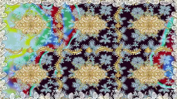 Senin tasarımın için, duvar kağıdı. Altın rengi, kusursuz çizim. Tarafsız renklerde altın çiçekli altın desenler. Raster geometrik arkaplanı.