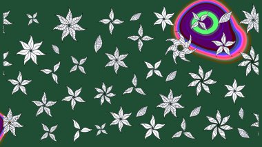 Suluboya çiçekli çiçek deseni. Raster illüstrasyonu. Yeşil renkli Asyalı tekstil.