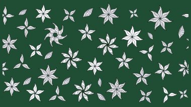 Çok yeşil zarif küçük çiçekler ve yeşil renkli komik böcekler, raster desen, illüstrasyon.