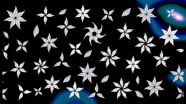 Parlak renkli çiçekli ve siyah yapraklı harika bir çiçek deseni. Moda baskıları için zarif bir şablon. Modern çiçek arkaplanı. Halk stili.