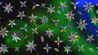 Yeşil renkli etnik çiçeklerle süslenmiş zarif bir eskiz şekli. Raster Çiçek İllüstrasyonu güzel tekstil..