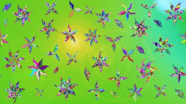 Çiçekli karalama şeklinde Raster çiçek deseni. Yumuşak, bahar çiçekli arka plan. Yeşil renkte çiçekler.