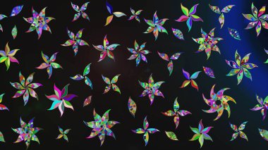 Nakış desenli çiçek deseni. Renkli grunge soyut arkaplanı kologri çiçeklerle süslüyor. İzler, kumaş, duvar kağıtları, tekstil için raster dokusu.