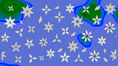 Çiçek desenli çizim. Raster illüstrasyonu. Asya tekstil tarzında. Mavi renkli çiçekler. Renkli Bahar Teması eskiz kalıbı. Düz Çiçek Elementleri Tasarımı.