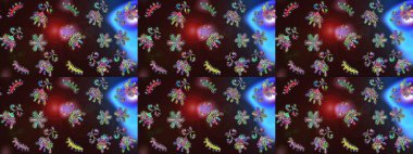 Renkli arka planda izole tatlı kar taneleri. Kahverengi, mavi ve gri kar taneli. Raster illüstrasyonu.