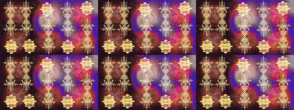 Bokeh kahverengisi, mor, bej ve kar taneleriyle dekoratif Noel arkaplanı. Raster illüstrasyonu.