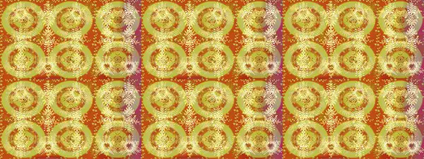 Sarı, turuncu ve nötr kar taneleri. Noel ve yeni yıl moda baskıları için tatil tasarımı. Raster illüstrasyonu. Kar tanelerinin soyut arkaplanlı Noel deseni.