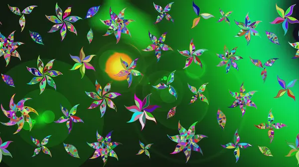 Yeşil renkli yeşil papatya deseni. Raster illüstrasyonu. Yeşil renklerde.