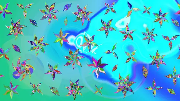 Tropik çiçek desenleri. Raster illüstrasyonu. Mavi renkte çiçekler.