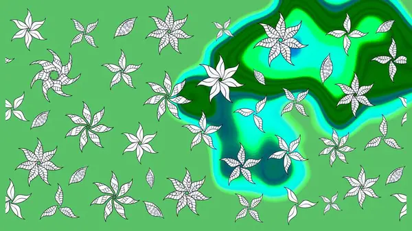 Küçük çiçekteki sevimli çiçek deseni. Yeşil renkli çiçekler. Raster illüstrasyonu.