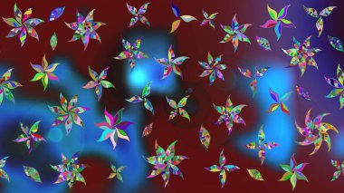 Mavi renkli çiçekler. Hediye ambalaj kağıdı, tebrik kartları, posterler ve pankart tasarımı. Raster düz çiçek çizim deseni.