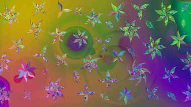 Halk tarzı. Parlak renkli çiçekli ve yeşil yapraklı harika bir çiçek deseni. Modern çiçek arkaplanı. Moda baskıları için zarif bir şablon.