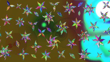 Parlak çiçekli yeşil renkler üzerine soyut çizim deseni. Küçük çiçekte hoş bir çiçek deseni var. Çiçek elementli zarif raster dokusu..