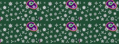 Suluboya çiçekli çiçek deseni. Raster illüstrasyonu. Yeşil renkli Asyalı tekstil.