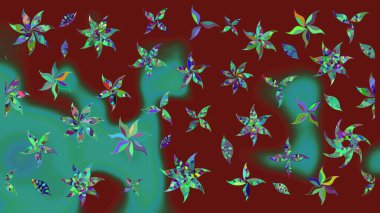 Güzel kumaş deseni. El çizimi. Raster illüstrasyonu. Çiçekler, dallar, otlar ve çiçekler.