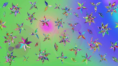 Yumuşak, yeşil renkli bahar çiçekleri. Raster illüstrasyonu. Raster çiçek desenli ve çiçekli..