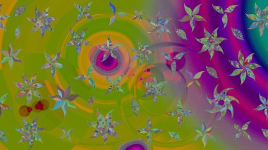 Tatil havası. Raster güzel bir çiçek deseni çizmiş. Bahar mevsimi. Nazik romantik baskı. Yeşil renkte çiçekler.