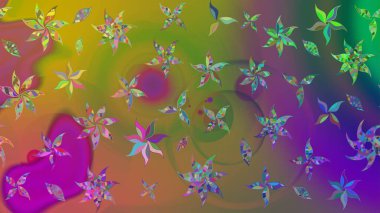 Raster illüstrasyonundaki çiçek desenli çizim. Yeşil renkli çiçekler. Düz Çiçek Elementleri Tasarımı. Renkli Bahar Teması çizim şablonu.