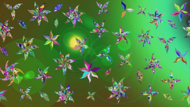 Yeşil renkli etnik çiçeklerle süslenmiş zarif bir eskiz şekli. Raster Çiçek İllüstrasyonu güzel tekstil..