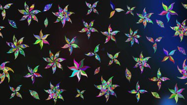 Raster illüstrasyonundaki çiçek desenli çizim. Düz Çiçek Elementleri Tasarımı. Gri renkli çiçekler. Renkli Bahar Teması çizim şablonu.