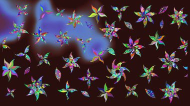 Çiçekli çizim şekli. Renkli Bahar Teması eskiz kalıbı. Düz Çiçek Elementleri Tasarımı. Kahverengi renkte çiçekler.