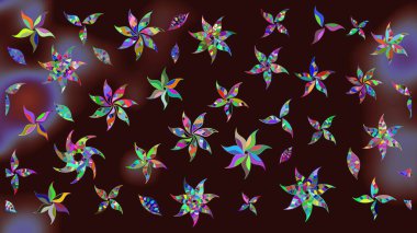 Kahverengi renklerde. 3D çiçekler, eskiz. Raster illüstrasyonu.