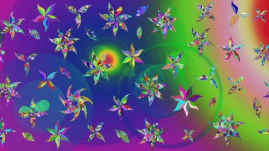 1950-1960 motifleri. El çizimi çiçek unsurları olan soyut çizim raster deseni. Yeşil yeşile. Retro tekstil tasarım koleksiyonu. Çiçekli ipek eşarp..