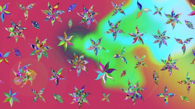 Renkli Bahar Teması eskiz kalıbı. Raster Şirin kumaş deseni. Düz Çiçek Elementleri Tasarımı. Eskiz klasiği.