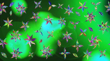Çiçekli karalama şeklinde Raster çiçek deseni. Yeşil renkli çiçekler. Nazik, narin çiçek arkaplanı.