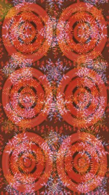 Turuncu, kahverengi ve pembe kar taneleri. Raster illüstrasyonu. Kar tanelerinin soyut arkaplanlı Noel şablonu. Noel ve Yeni Yıl moda baskıları için tatil tasarımı.