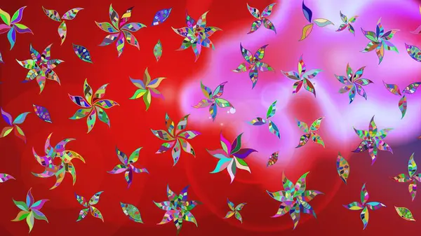 Raster deseni. Bahar çiçekleri dallı desen, kırmızı renkler çiçekli siluet.