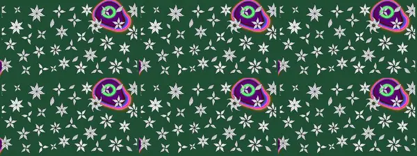 Suluboya çiçekli çiçek deseni. Raster illüstrasyonu. Yeşil renkli Asyalı tekstil.