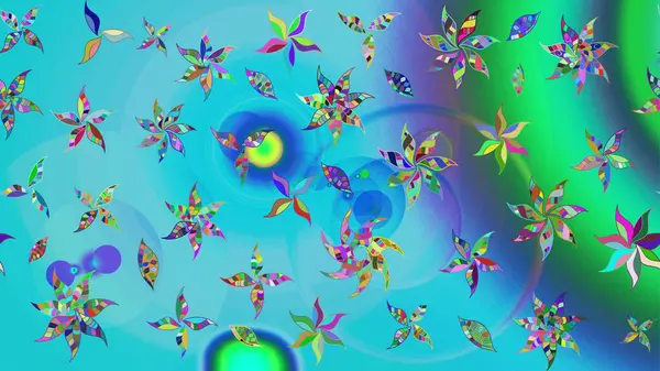 Asya tekstil tarzında. Çiçek desenli çizim. Mavi renkli çiçekler. Raster illüstrasyonu. Raster illüstrasyonu.