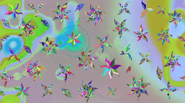 Raster illüstrasyonu. El çizimi çiçekli soyut çizim kalıbı. Tarafsız renklerde çiçekler.