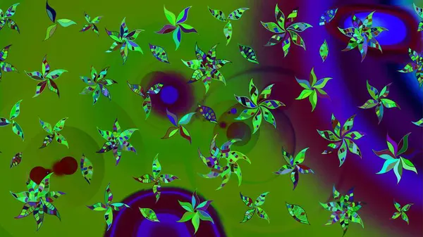 Ağaç dallı bahar çiçekleri ile desen, çiçek siluetiyle yeşil renkler. Raster deseni.