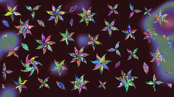 Raster illüstrasyonu. Patlayan çiçekler soyut olarak yerleştirilmiş. Raster deseni. Yumuşak, bahar çiçekleri kahverengi renklerde.